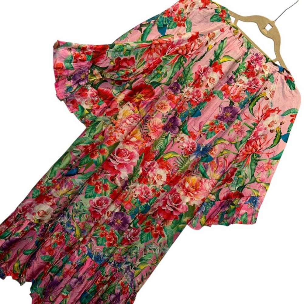 Pink Floral Flouncy cover up short dress True Colors La Moda Clothing NEW NWT XL - Picture 3 of 8